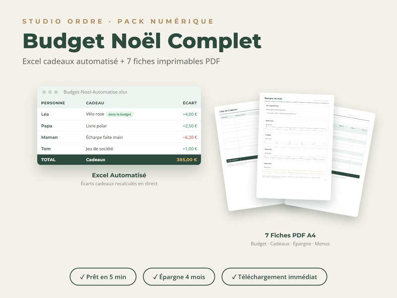 Budget Noël : Excel cadeaux et planners