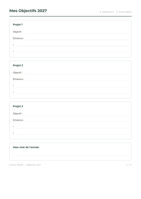 Page objectifs du calendrier