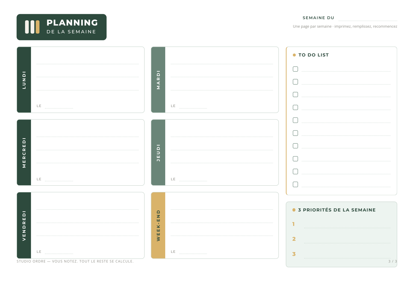 Planning de la semaine imprimable